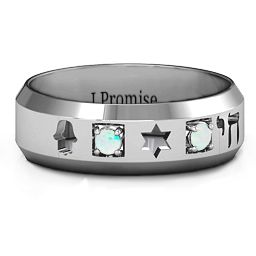 Men's Judaica Ring in 925 Sterling Silver with Opal