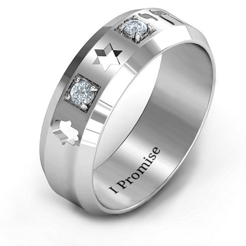 Men's Judaica Ring – Sterling Silver with Cubic Zirconia