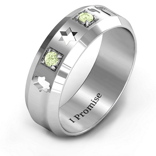 Men's Judaica Ring – Sterling Silver with Peridot