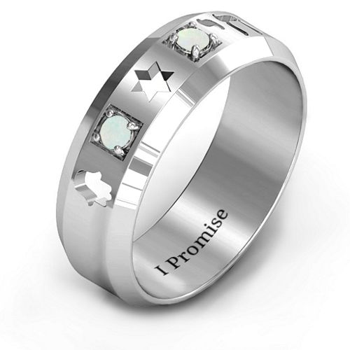Men's Judaica Ring – Sterling Silver with Opal