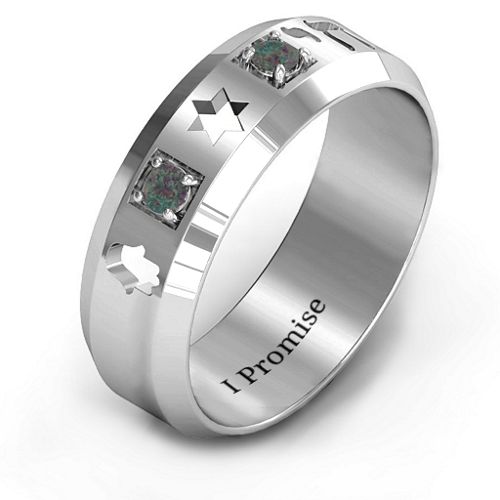 Men's Judaica Ring – Sterling Silver with Alexandrite