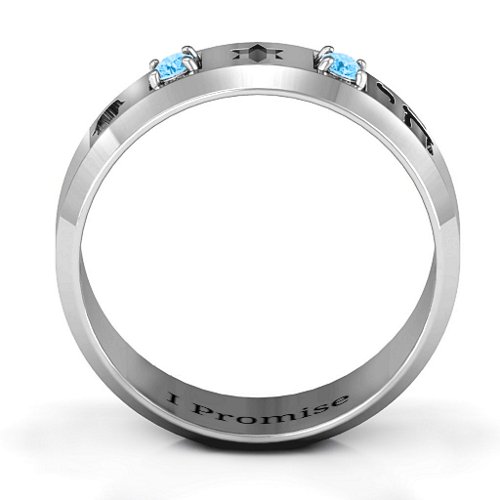 Men's Judaica Ring – Sterling Silver with Blue Topaz