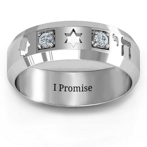 Men's Judaica Ring – Sterling Silver with Cubic Zirconia