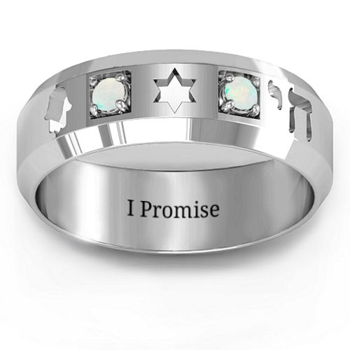Men's Judaica Ring – Sterling Silver with Opal