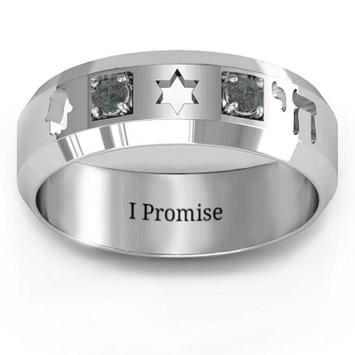 Men's Judaica Ring – Sterling Silver with Alexandrite
