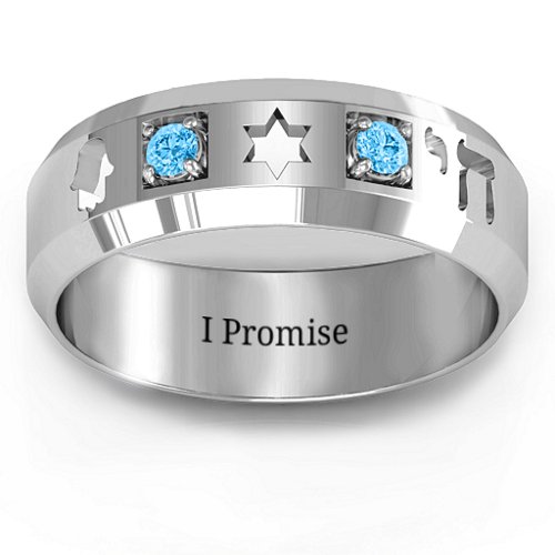 Men's Judaica Ring – Sterling Silver with Blue Topaz