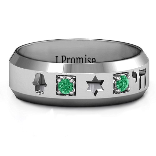Men's Judaica Ring – Sterling Silver with Emerald
