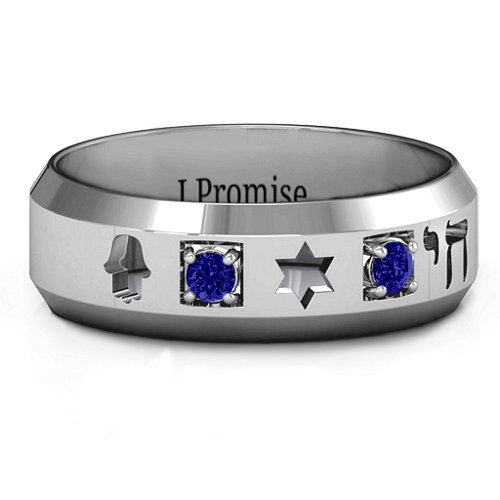 Men's Judaica Ring – Sterling Silver with Blue Sapphire