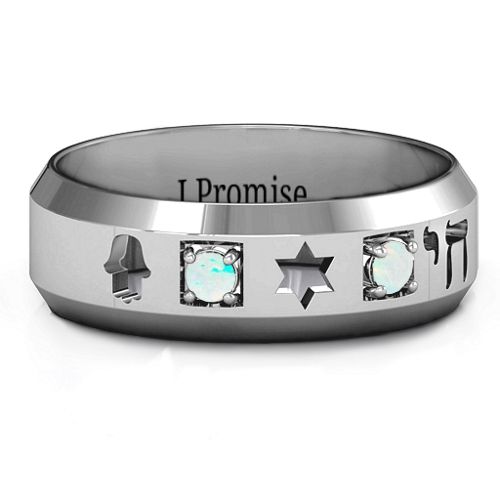 Men's Judaica Ring – Sterling Silver with Opal