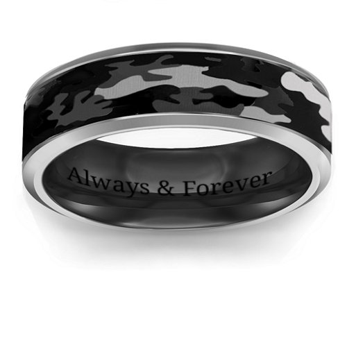 Men's Tungsten Ring with Black Camouflage Inlay