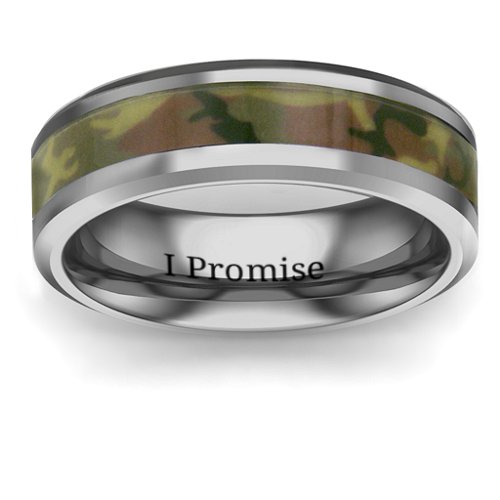 Men's Tungsten Ring with Green Camouflage Inlay