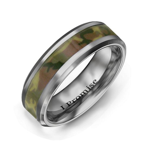Men's Tungsten Ring with Green Camouflage Inlay