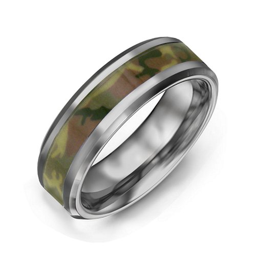 Men's Tungsten Ring with Green Camouflage Inlay