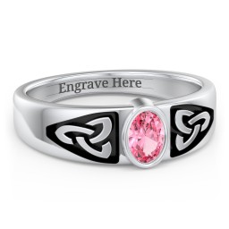 Men's Trinity Knot Ring With Oval Stone in 925 Sterling Silver with Pink Tourmaline