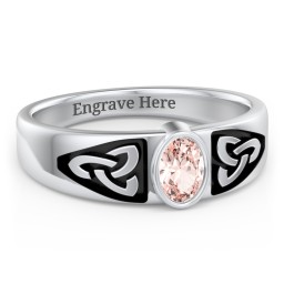 Men's Trinity Knot Ring With Oval Stone in 925 Sterling Silver with Morganite