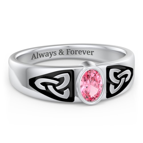 Men's Trinity Knot Ring With Oval Stone – Sterling Silver with Pink Tourmaline