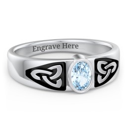 Men's Trinity Knot Ring With Oval Stone in 925 Sterling Silver with Aquamarine