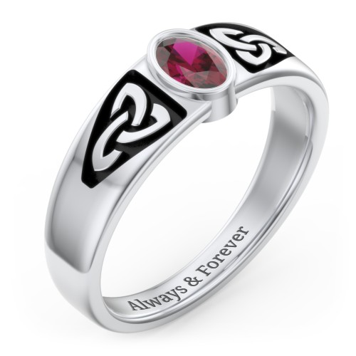 Men's Trinity Knot Ring With Oval Stone – Sterling Silver with Ruby