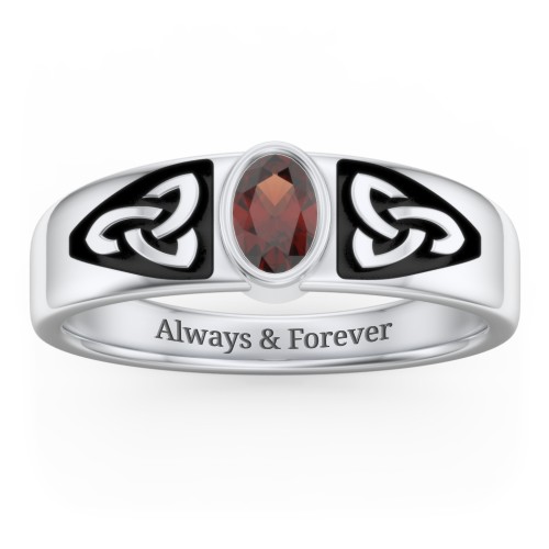 Men's Trinity Knot Ring With Oval Stone – Sterling Silver with Garnet