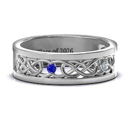 Men's Two-Stone Interwoven Infinity Band in 925 Sterling Silver with Blue Sapphire and Cubic Zirconia