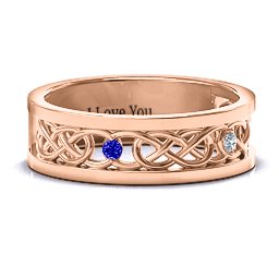 Men's Two-Stone Interwoven Infinity Band in 9K Solid Rose Gold with Blue Sapphire and Cubic Zirconia