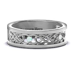 Men's Two-Stone Interwoven Infinity Band in 925 Sterling Silver with Opal