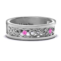 Men's Two-Stone Interwoven Infinity Band in 925 Sterling Silver with Pink Tourmaline