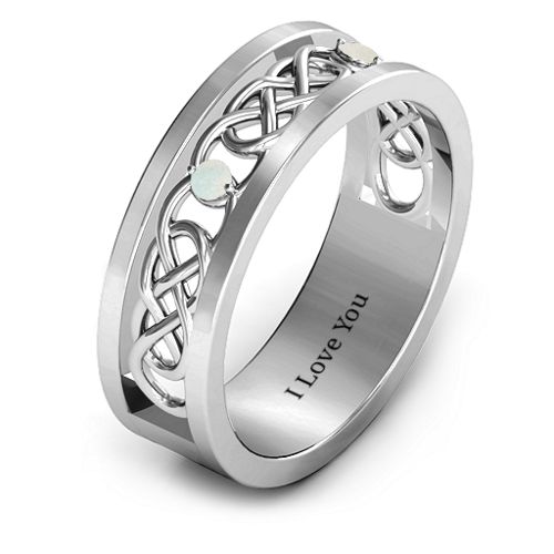 Men's Two-Stone Interwoven Infinity Band – Sterling Silver with Opal