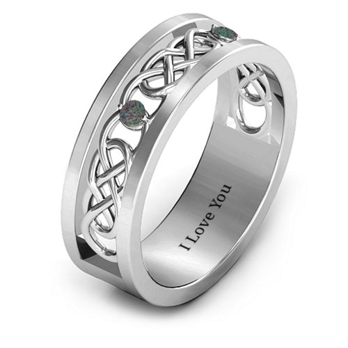 Men's Two-Stone Interwoven Infinity Band – Sterling Silver with Alexandrite