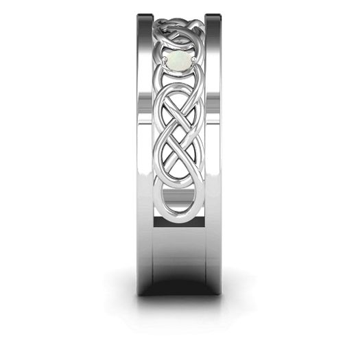 Men's Two-Stone Interwoven Infinity Band – Sterling Silver with Opal