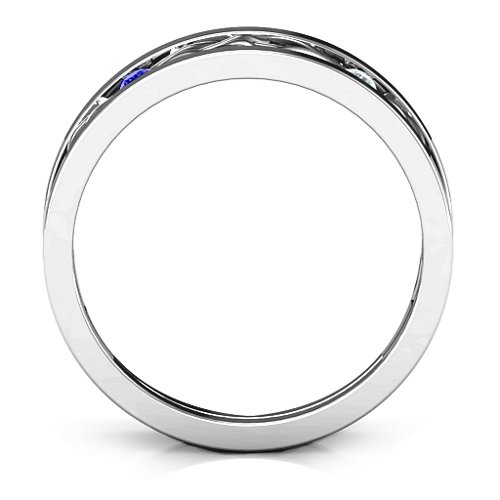Men's Two-Stone Interwoven Infinity Band – Sterling Silver with Blue Sapphire and Cubic Zirconia