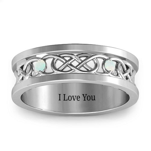 Men's Two-Stone Interwoven Infinity Band – Sterling Silver with Opal