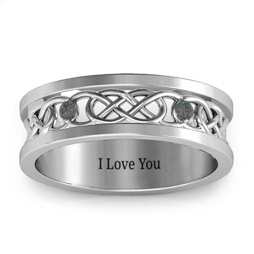 Men's Two-Stone Interwoven Infinity Band – Sterling Silver with Alexandrite