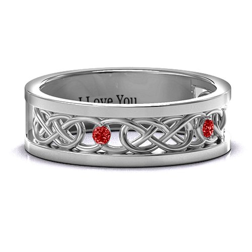 Men's Two-Stone Interwoven Infinity Band – Sterling Silver with Garnet