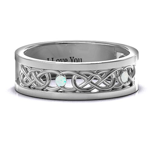 Men's Two-Stone Interwoven Infinity Band – Sterling Silver with Opal