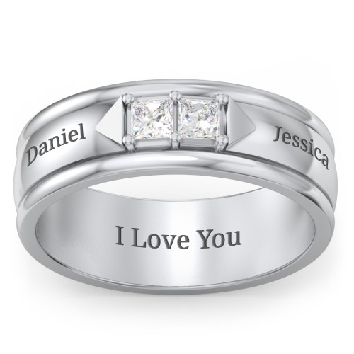 Men's Timeless Two Stone Ring – Sterling Silver with Diamond