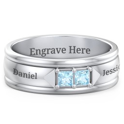 Men's Timeless Two Stone Ring in 925 Sterling Silver with Blue Topaz