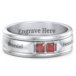 Men's Timeless Two Stone Ring in 925 Sterling Silver with Garnet