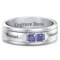 Men's Timeless Two Stone Ring in 925 Sterling Silver with Blue Sapphire