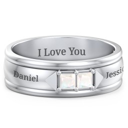 Men's Timeless Two Stone Ring in 925 Sterling Silver with Opal