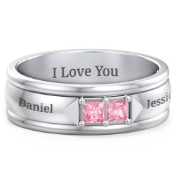 Men's Timeless Two Stone Ring in 925 Sterling Silver with Pink Tourmaline