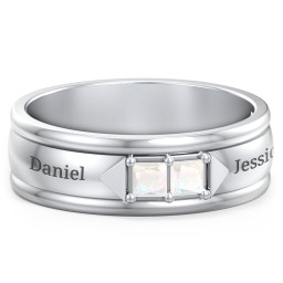 Men's Timeless Two Stone Ring in 925 Sterling Silver with Opal