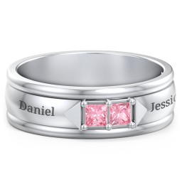Men's Timeless Two Stone Ring in 925 Sterling Silver with Pink Tourmaline