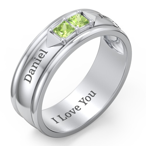 Men's Timeless Two Stone Ring – Sterling Silver with Peridot