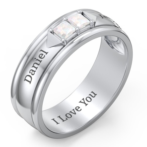 Men's Timeless Two Stone Ring – Sterling Silver with Opal