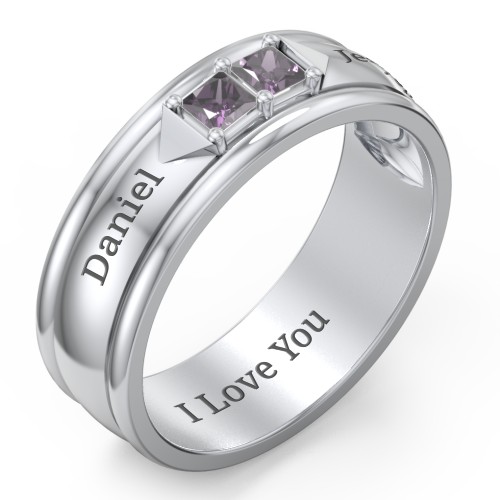 Men's Timeless Two Stone Ring – Sterling Silver with Alexandrite