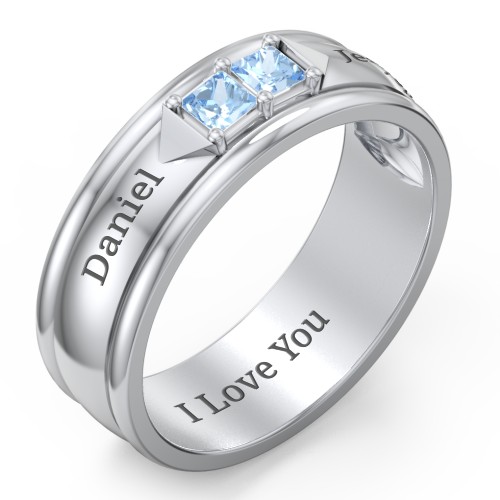 Men's Timeless Two Stone Ring – Sterling Silver with Blue Topaz