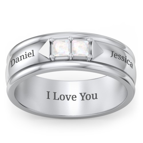 Men's Timeless Two Stone Ring – Sterling Silver with Opal