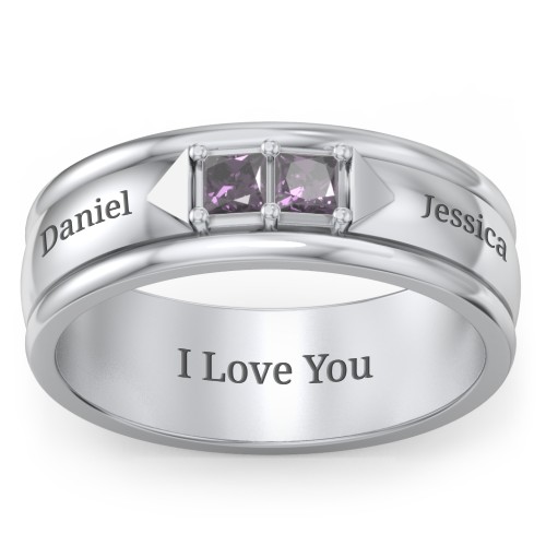 Men's Timeless Two Stone Ring – Sterling Silver with Alexandrite