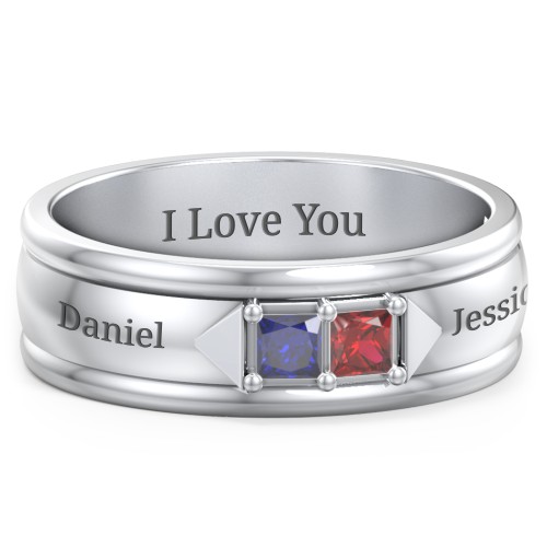 Men's Timeless Two Stone Ring – Sterling Silver with Blue Sapphire and Garnet